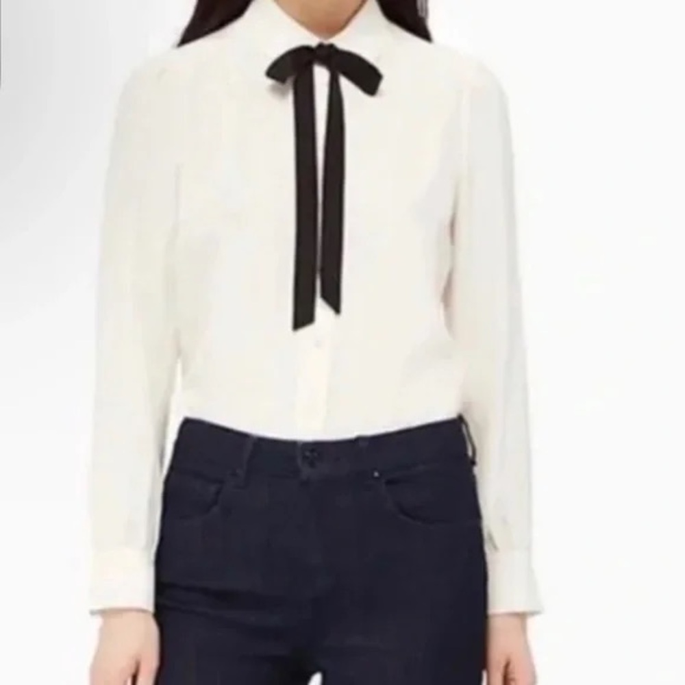Kate Spade New York Cream Silk Bow Black Tie Blouse | Sizes M & L | NWOT
